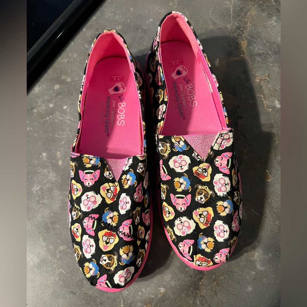 Skechers Lil Bobs pink sparkle dog girls shoes size 5y
